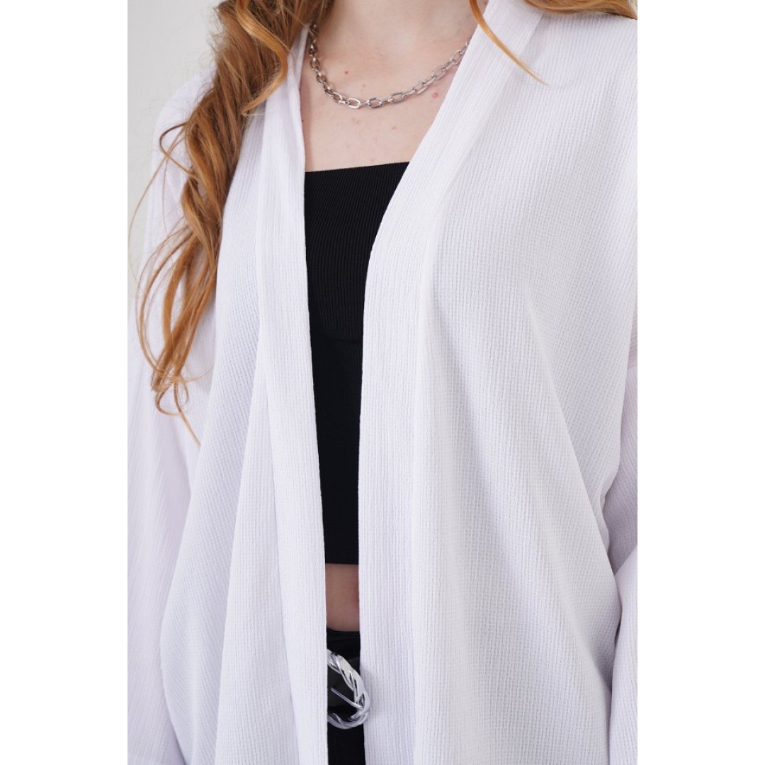 5862 Örme Kimono - Beyaz - 90195 5862 Örme Kimono - Beyaz - 90195