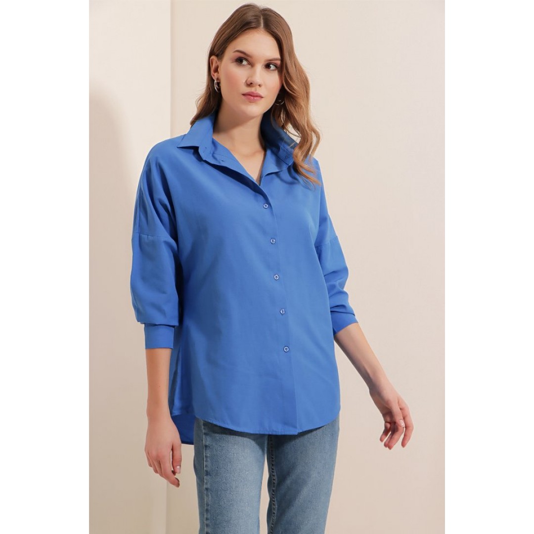 3900 Oversize Uzun Basic Gömlek - B.Mavi