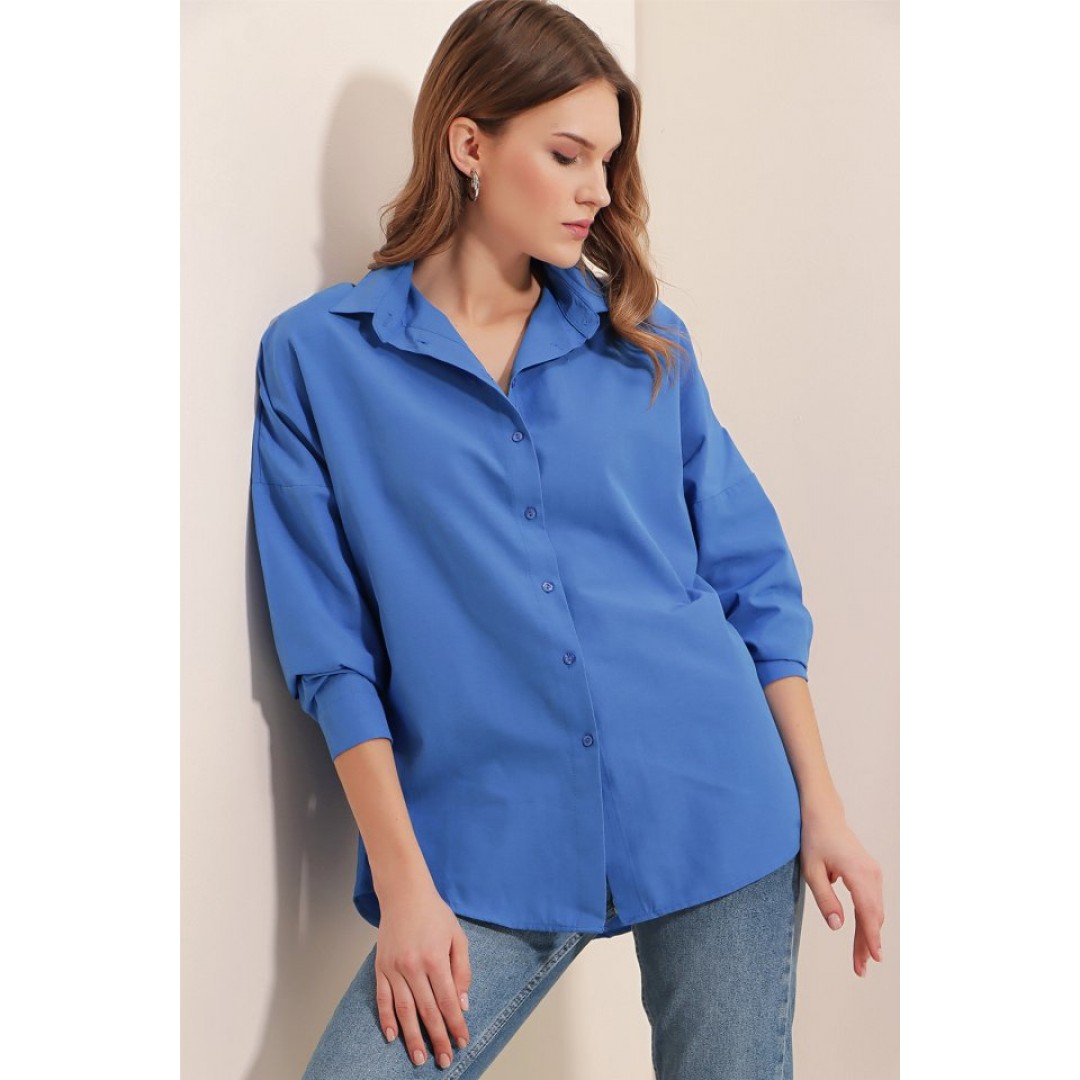3900 Oversize Uzun Basic Gömlek - B.Mavi 90295 3900 Oversize Uzun Basic Gömlek - B.Mavi 90295