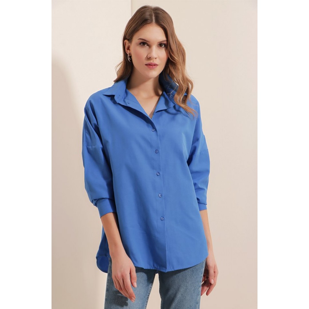 3900 Oversize Uzun Basic Gömlek - B.Mavi 90295 3900 Oversize Uzun Basic Gömlek - B.Mavi 90295