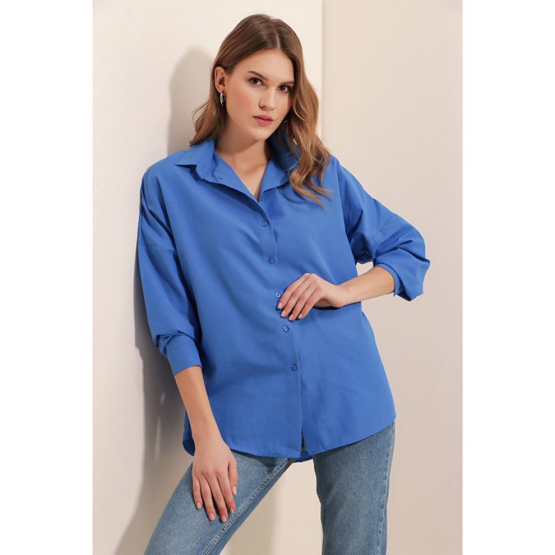 3900 Oversize Uzun Basic Gömlek - B.Mavi 90295 3900 Oversize Uzun Basic Gömlek - B.Mavi 90295