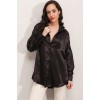 3985 Oversize Saten Gömlek - Siyah 90368 3985 Oversize Saten Gömlek - Siyah 90368