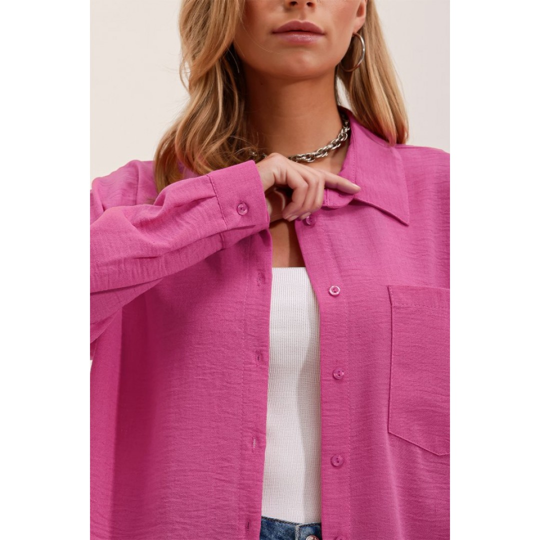 20153 Tek Cepli Oversize Gömlek - Fuşya 90642 20153 Tek Cepli Oversize Gömlek - Fuşya 90642