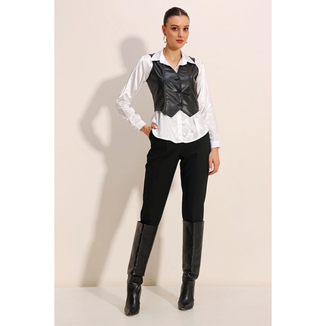 6790 Suni Deri Yelek - Siyah 90728