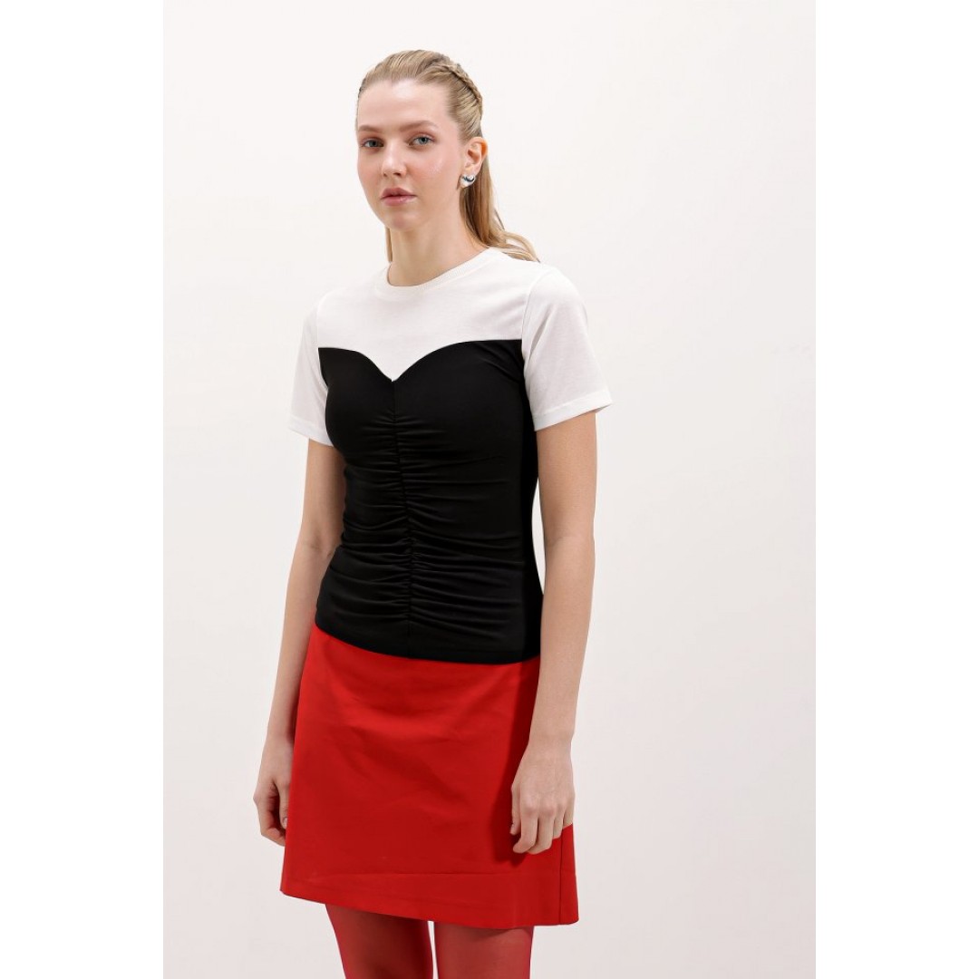 4314 Büzgülü Basic Tişört - Siyah - 93785 4314 Büzgülü Basic Tişört - Siyah - 93785