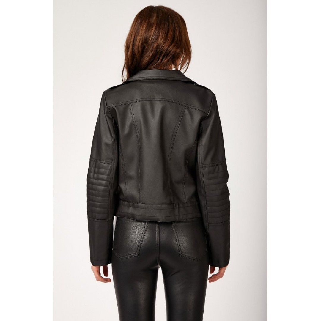 1025 Suni Deri Biker Ceket - Siyah 144753 1025 Suni Deri Biker Ceket - Siyah 144753