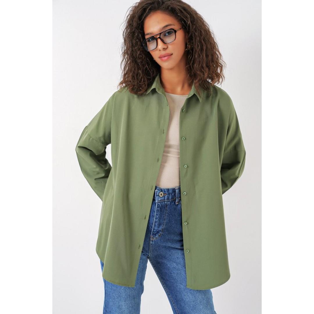 3900 Oversize Uzun Basic Gömlek - A.Haki 144774 3900 Oversize Uzun Basic Gömlek - A.Haki 144774