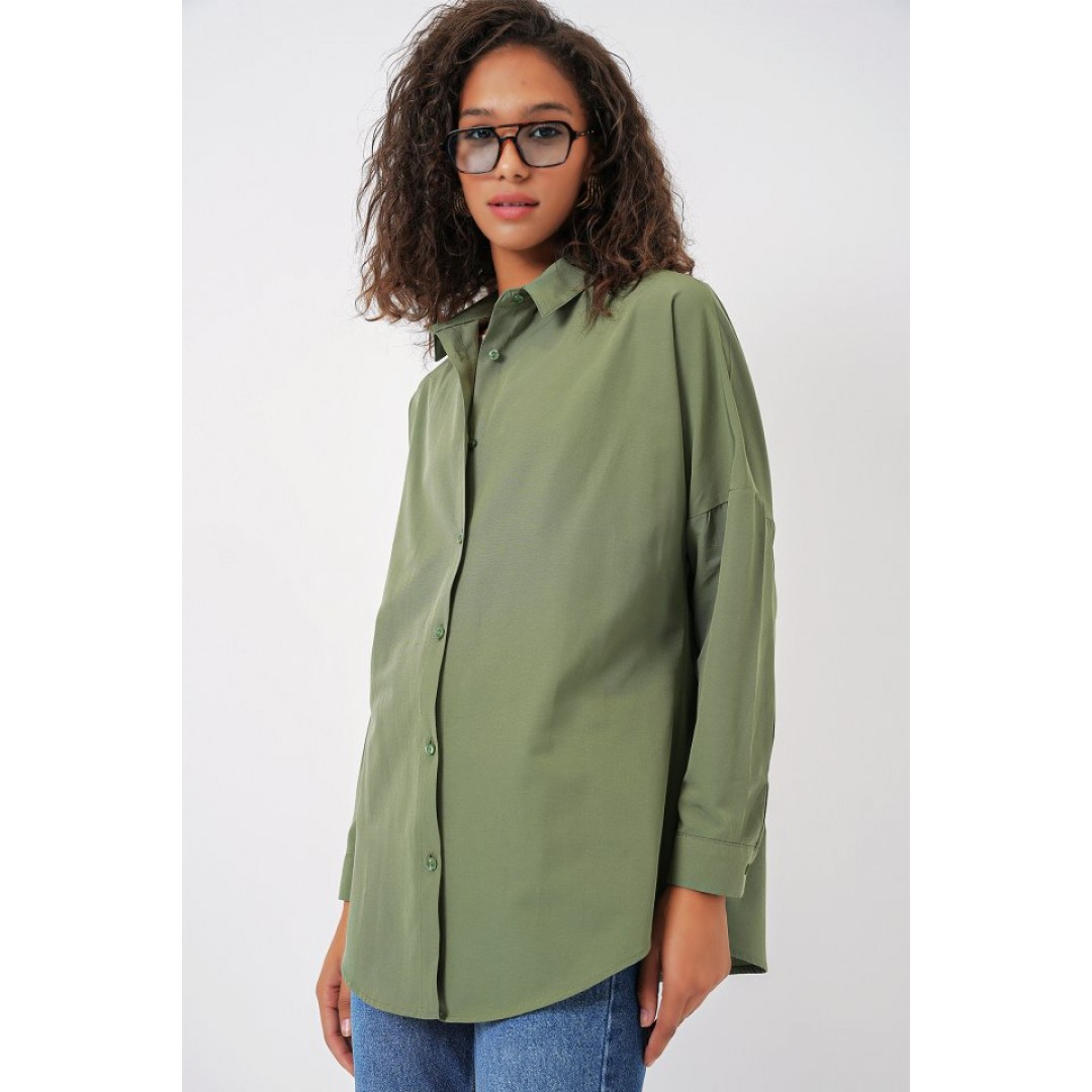 3900 Oversize Uzun Basic Gömlek - A.Haki 144774 3900 Oversize Uzun Basic Gömlek - A.Haki 144774