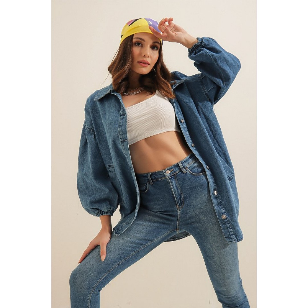0662 Denim Balon Kollu Kot Ceket - Mavi 144779 0662 Denim Balon Kollu Kot Ceket - Mavi 144779