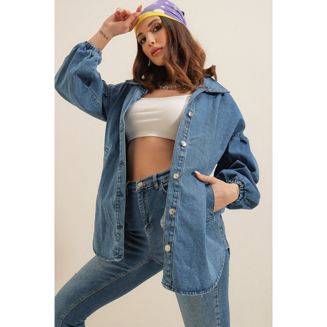 0662 Denim Balon Kollu Kot Ceket - Mavi 144779 0662 Denim Balon Kollu Kot Ceket - Mavi 144779