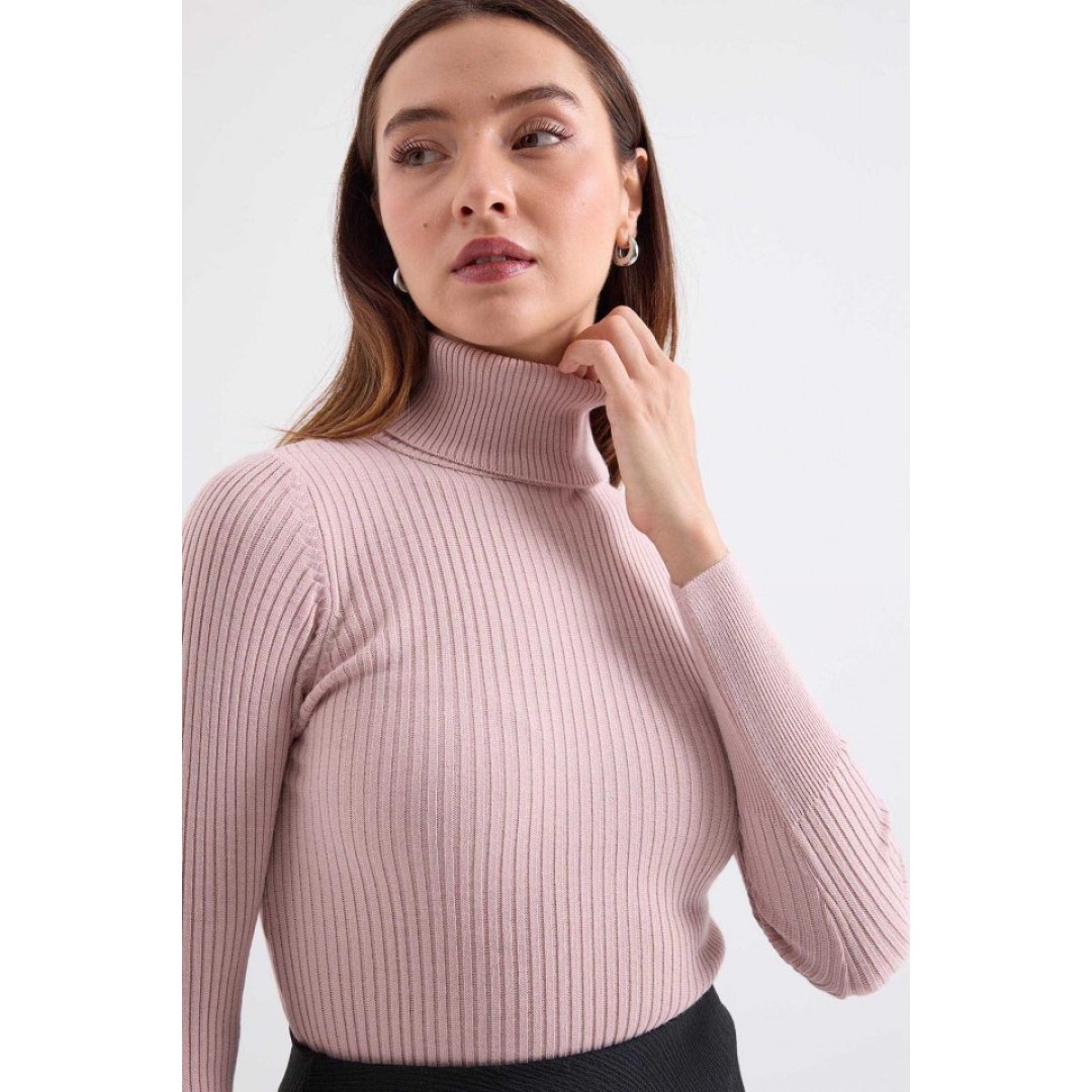 10311 Balıkçı Yaka Triko Kazak - Pembe 144805