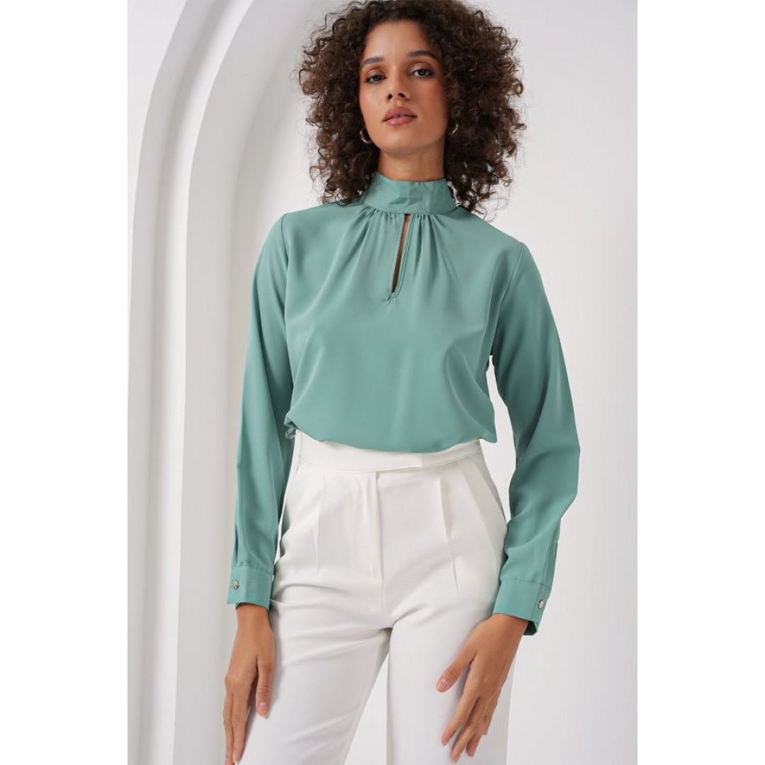 0418 Pencere Detaylı Bluz - Su Yeşili 144807 0418 Pencere Detaylı Bluz - Su Yeşili 144807