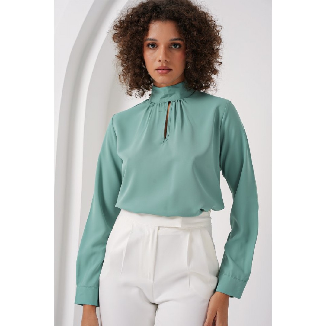 0418 Pencere Detaylı Bluz - Su Yeşili 144807 0418 Pencere Detaylı Bluz - Su Yeşili 144807