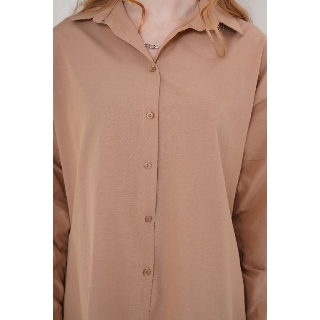 3900 Oversize Uzun Basic Gömlek - Camel 144829