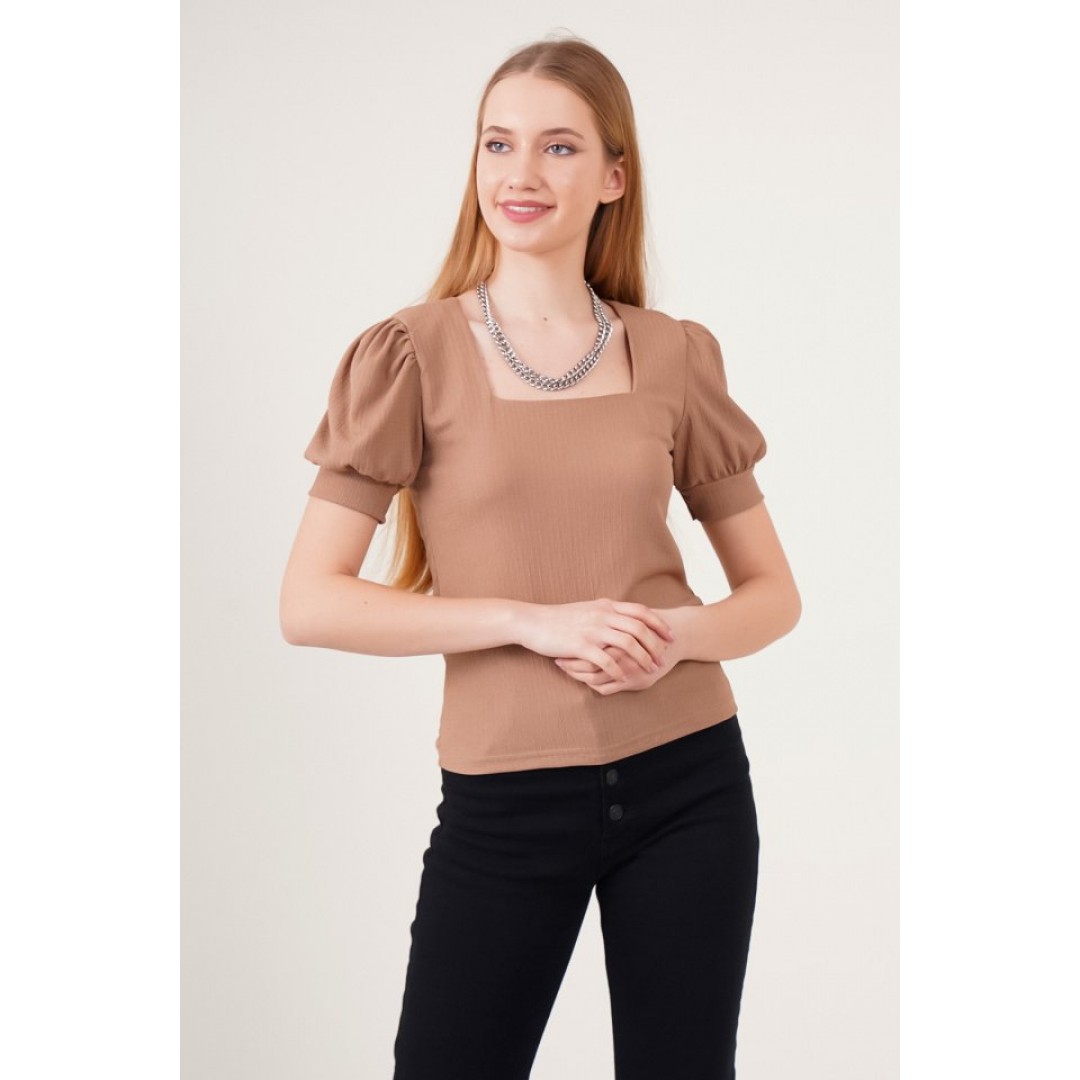 0409 Kare Yaka Örme Bluz - B.Kahverengi 144835 0409 Kare Yaka Örme Bluz - B.Kahverengi 144835