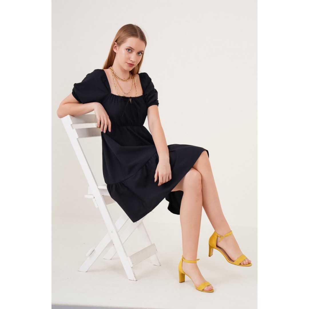 2351 Kloş Poplin Elbise - Siyah 144837 2351 Kloş Poplin Elbise - Siyah 144837