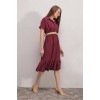 2292 Kemerli Elbise - Bordo 144839