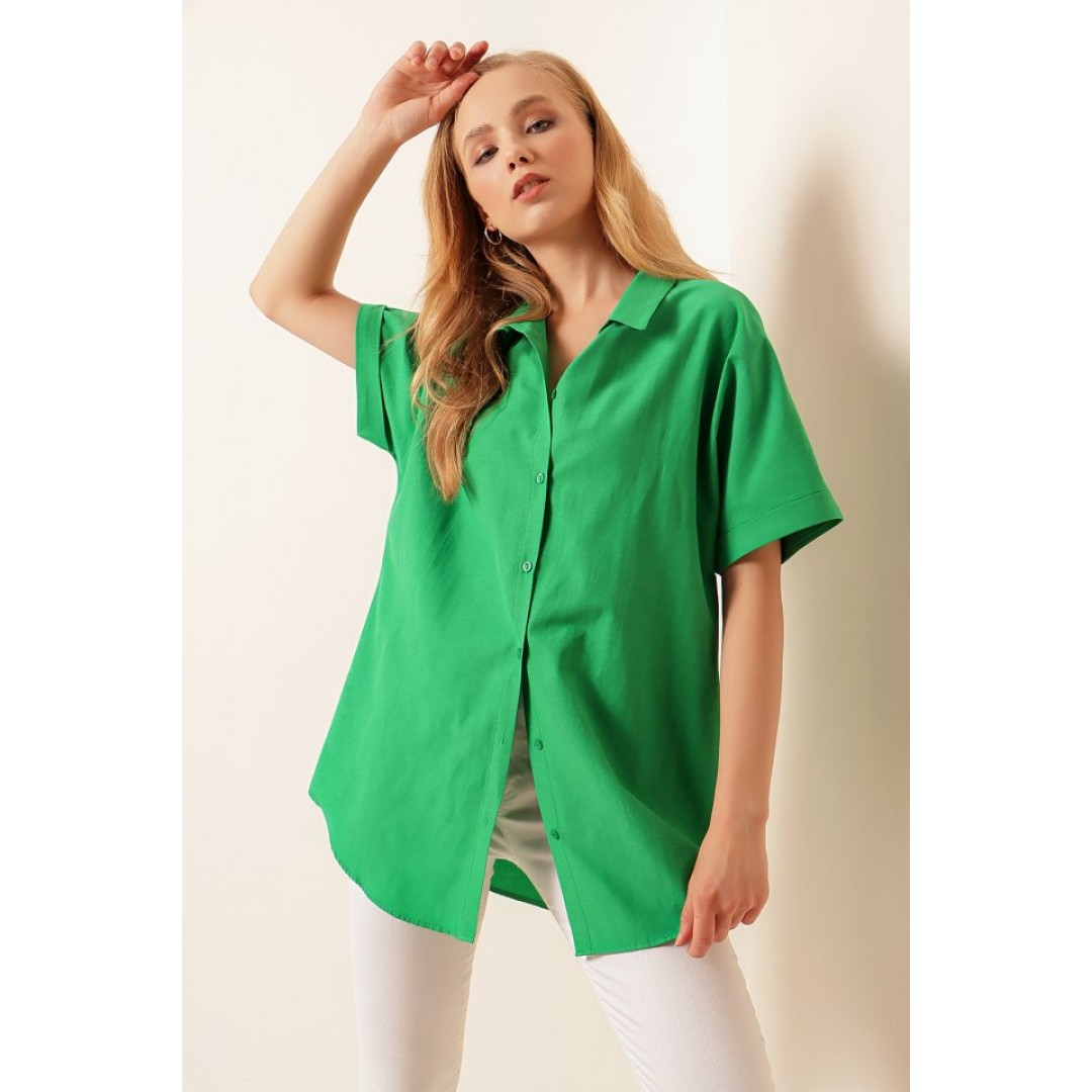 20120 Oversize Kısa Kollu Gömlek - Yeşil