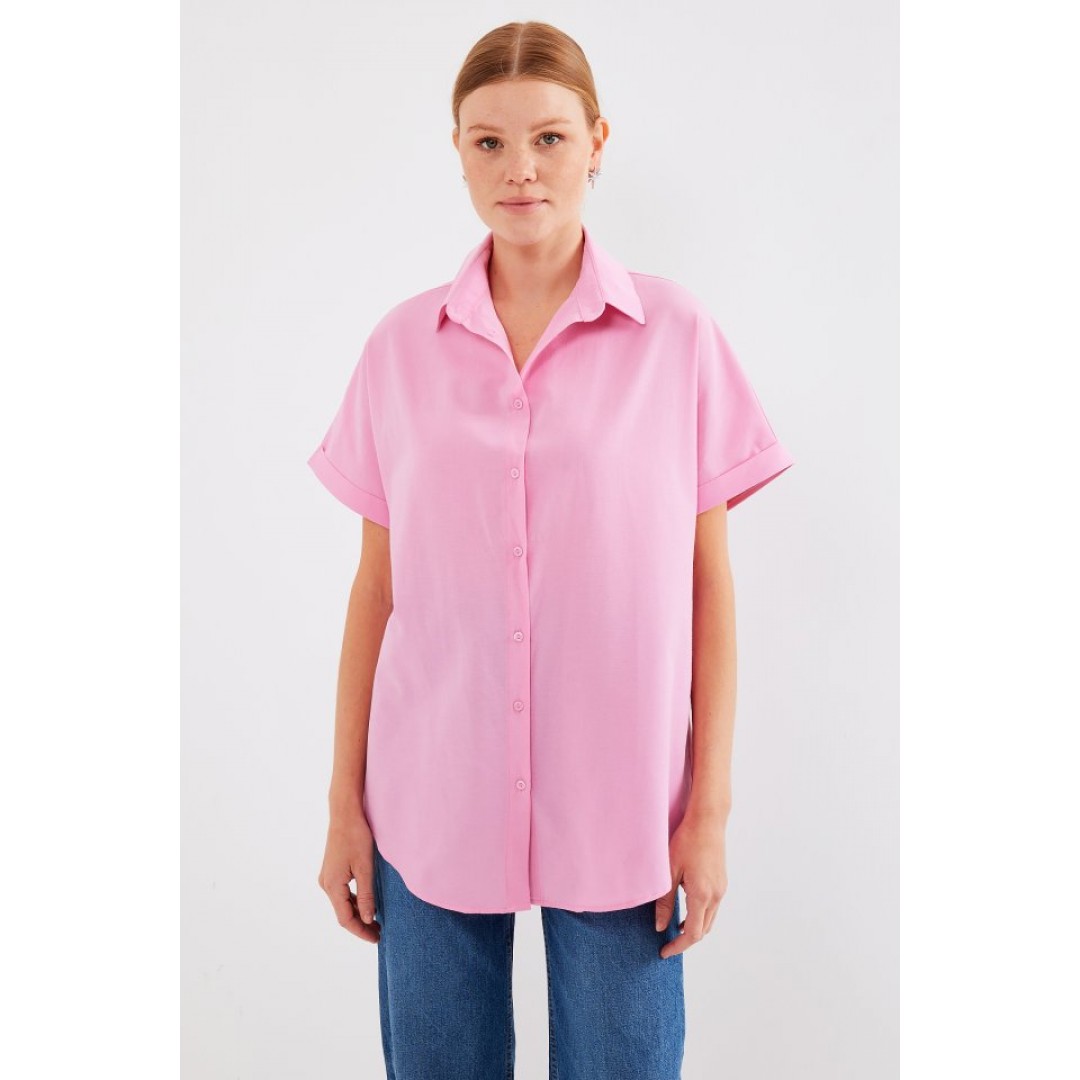 20120 Oversize Kısa Kollu Gömlek - Pembe 144861