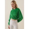 55392 Kadife Crop Bluz - Yeşil 144896