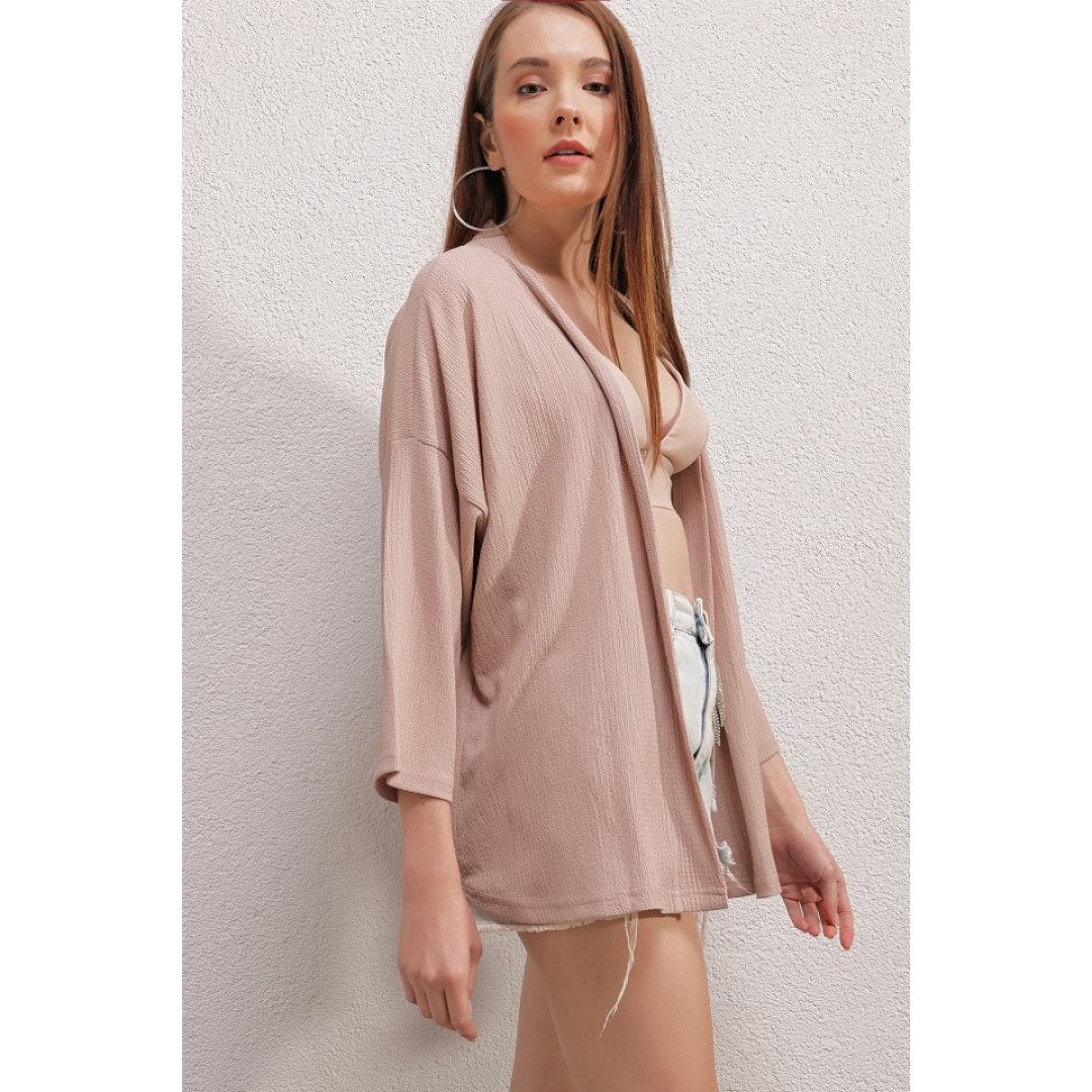 5862 Örme Kimono - Bej - 144941 5862 Örme Kimono - Bej - 144941
