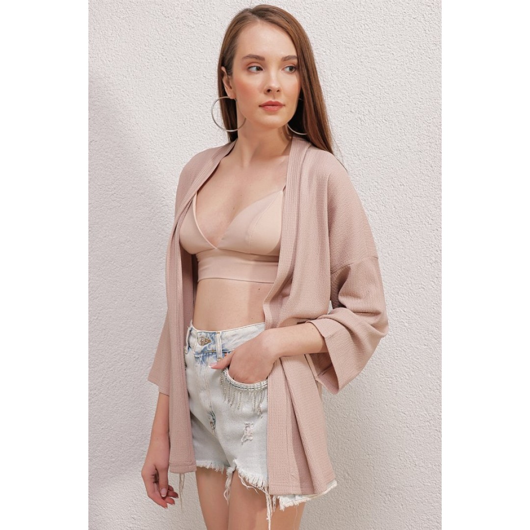 5862 Örme Kimono - Bej - 144941 5862 Örme Kimono - Bej - 144941