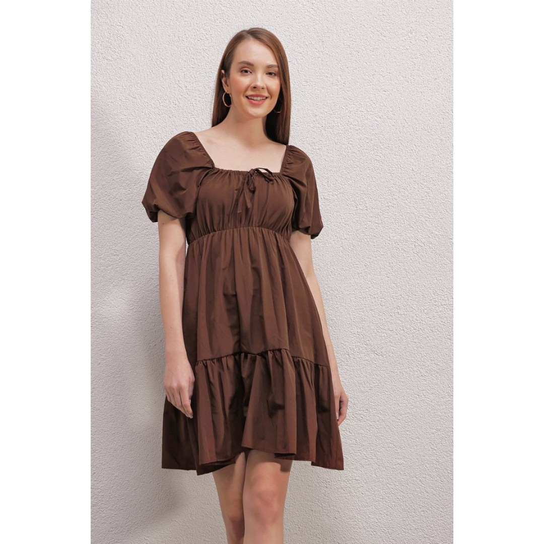 2351 Kloş Poplin Elbise - Kahverengi 144944 2351 Kloş Poplin Elbise - Kahverengi 144944