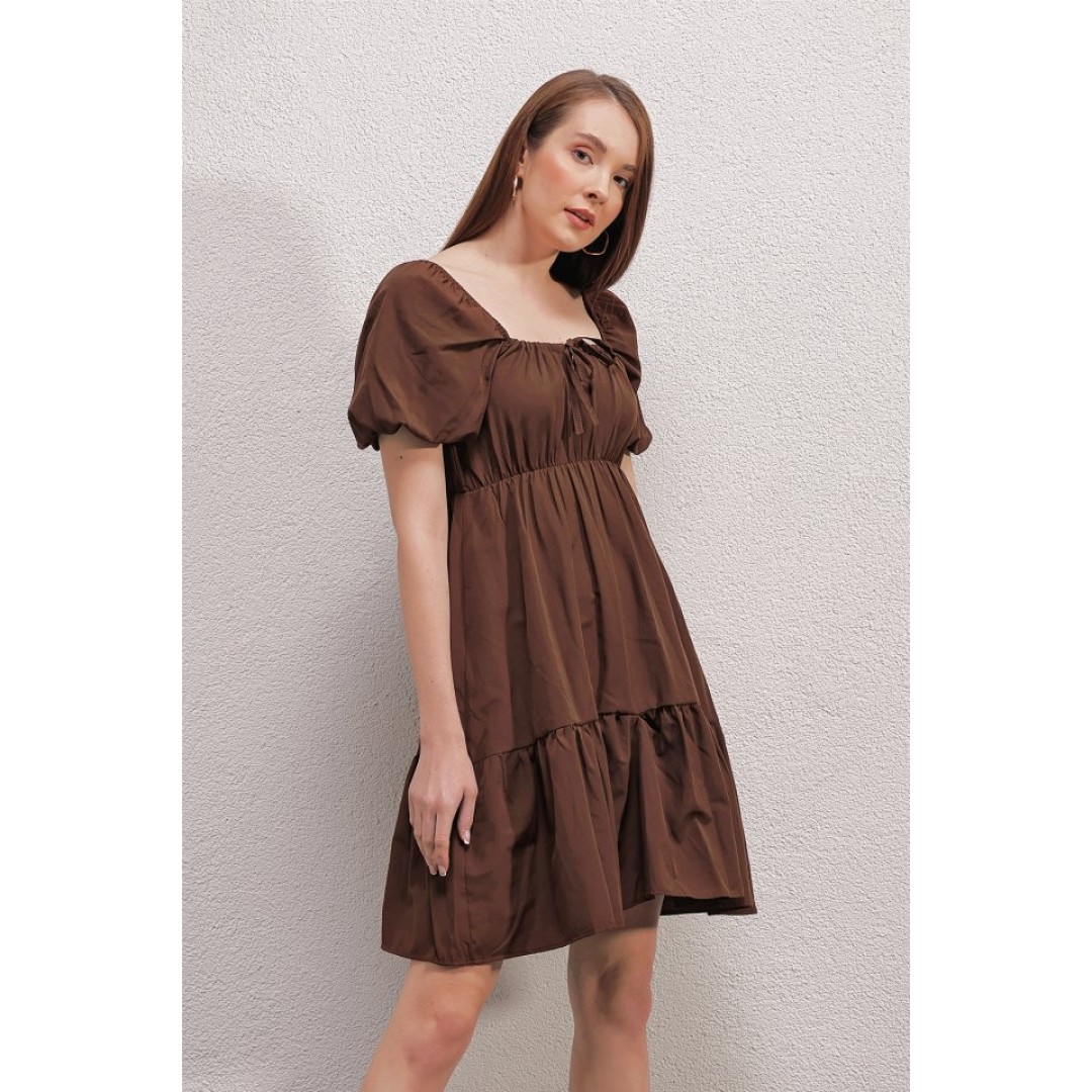 2351 Kloş Poplin Elbise - Kahverengi 144944 2351 Kloş Poplin Elbise - Kahverengi 144944