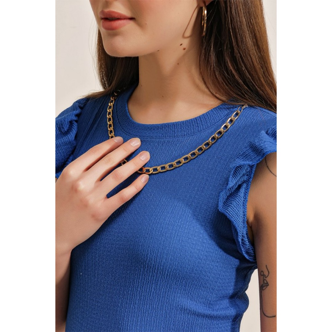 0430 Örme Bluz - Saks 144962