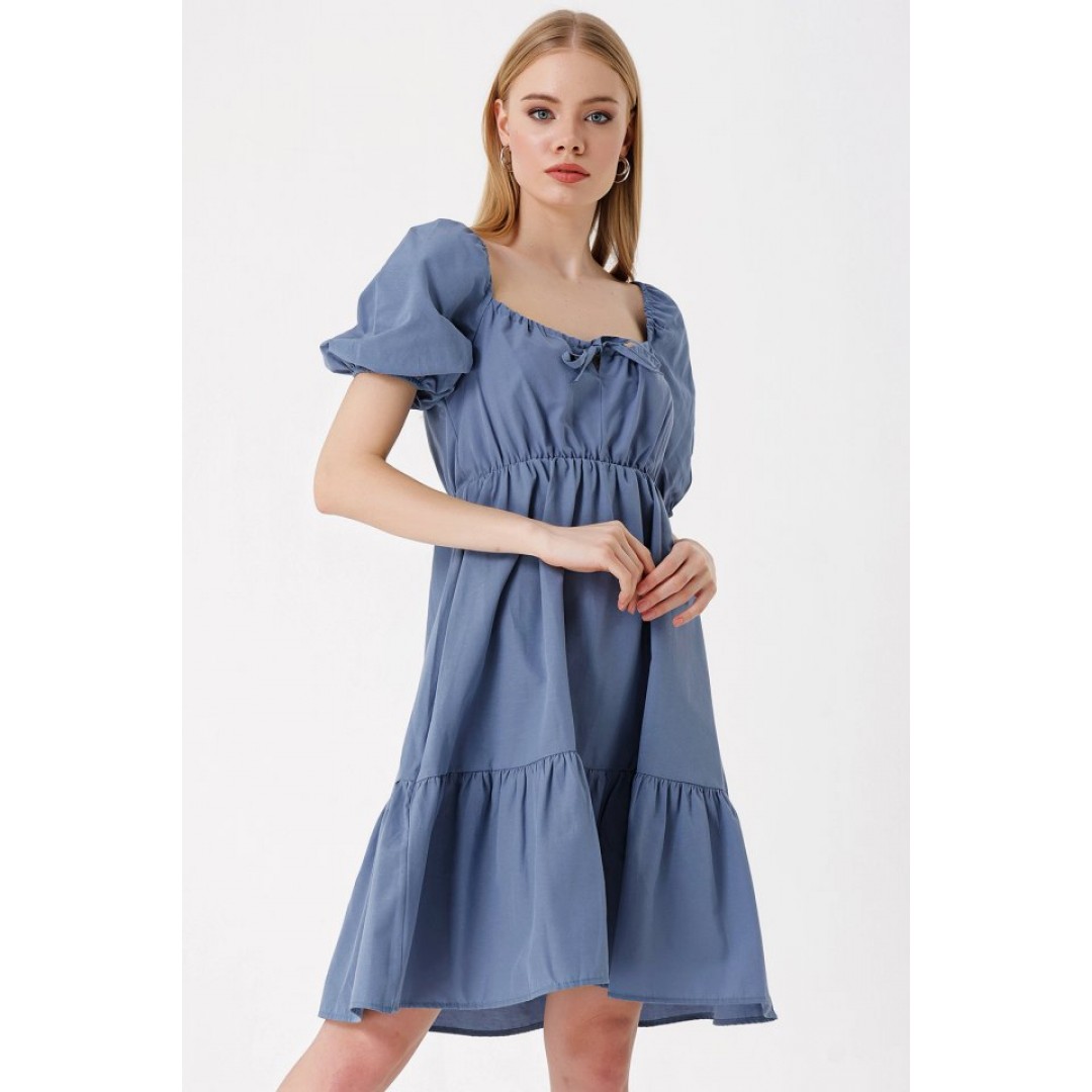 2351 Kloş Poplin Elbise - İndigo