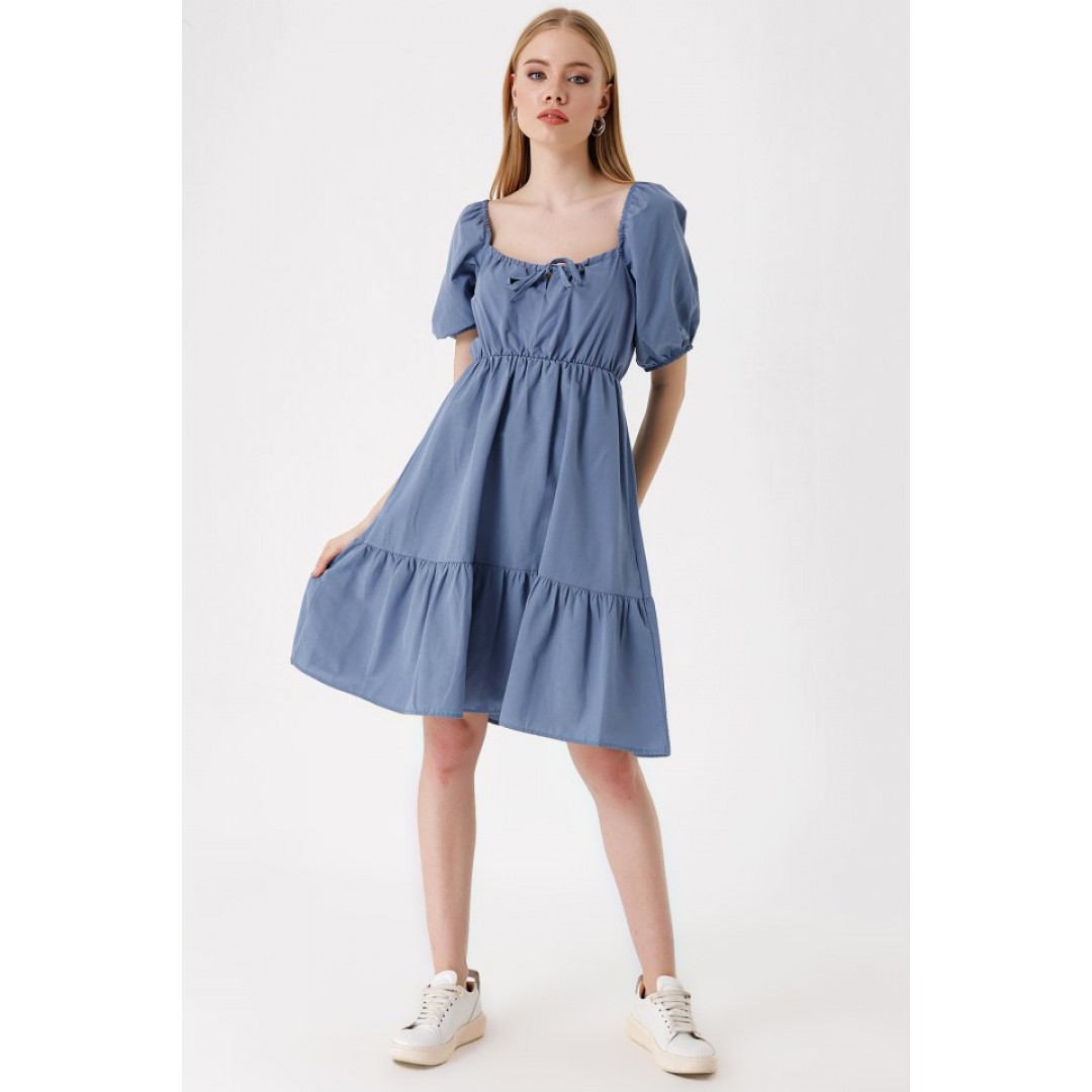 2351 Kloş Poplin Elbise - İndigo 144973 2351 Kloş Poplin Elbise - İndigo 144973