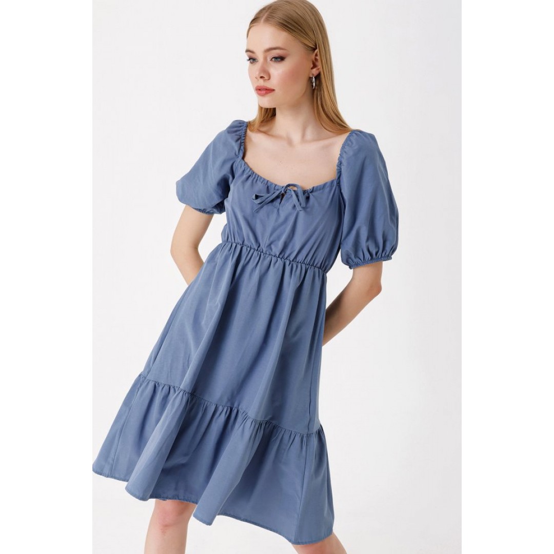 2351 Kloş Poplin Elbise - İndigo 144973 2351 Kloş Poplin Elbise - İndigo 144973