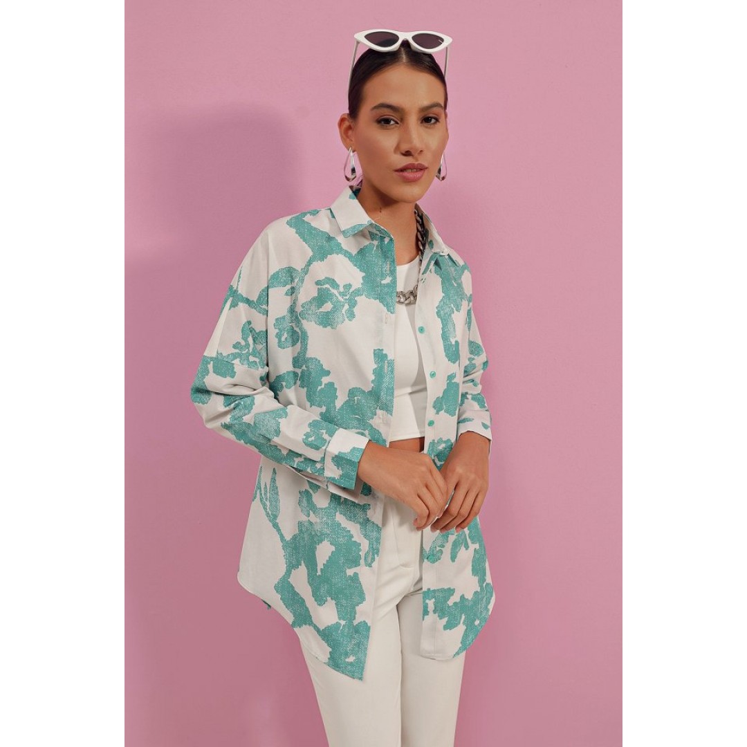 3900 Oversize Uzun Basic Gömlek - D. Mint