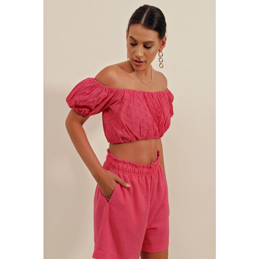 0481 Fistolu Straplez Bluz - Fuşya 145000 0481 Fistolu Straplez Bluz - Fuşya 145000