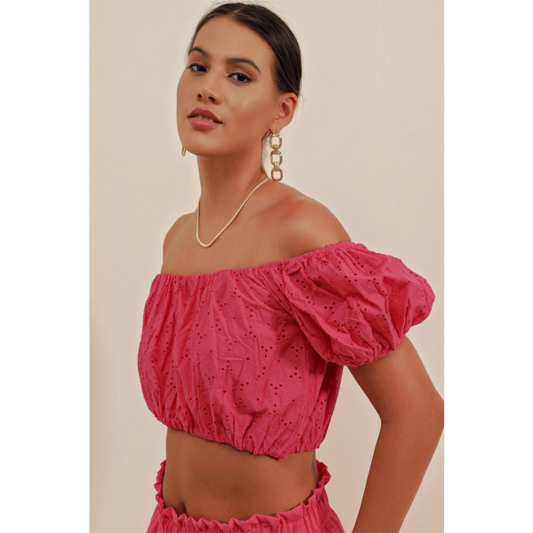 0481 Fistolu Straplez Bluz - Fuşya 145000 0481 Fistolu Straplez Bluz - Fuşya 145000