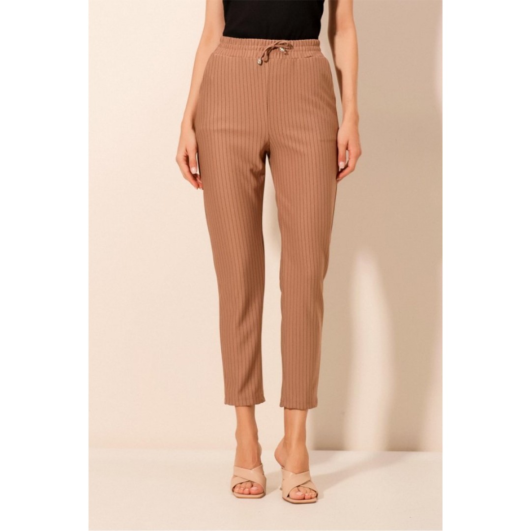6560 Beli Lastikli Bağcıklı Pantolon - Camel 145010 6560 Beli Lastikli Bağcıklı Pantolon - Camel 145010