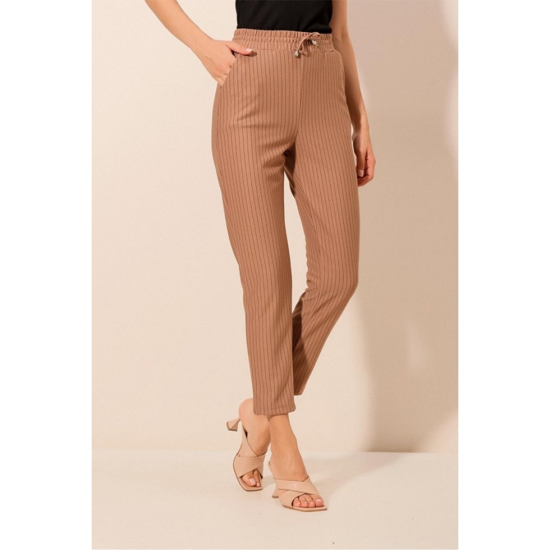 6560 Beli Lastikli Bağcıklı Pantolon - Camel 145010 6560 Beli Lastikli Bağcıklı Pantolon - Camel 145010