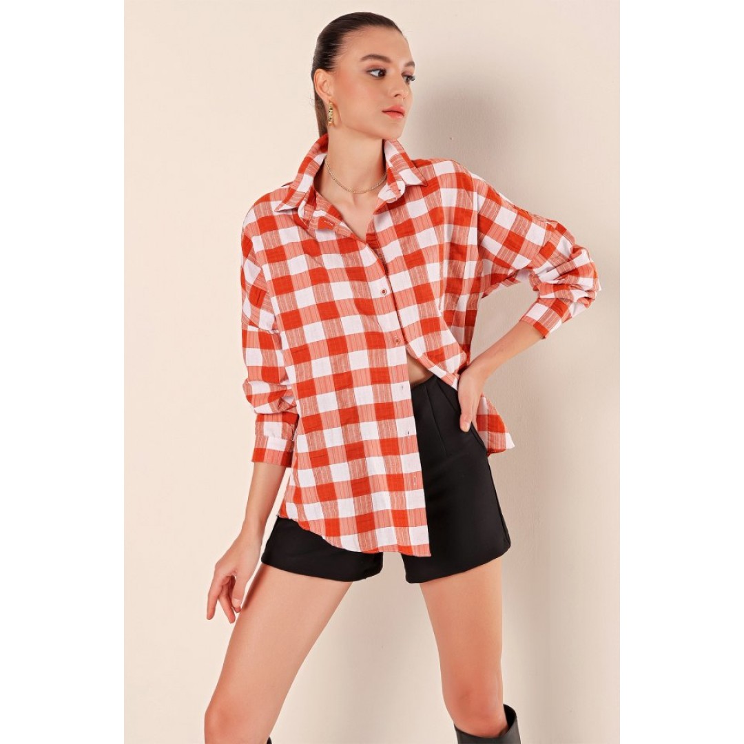 3900 Oversize Uzun Basic Gömlek - Taba 145026