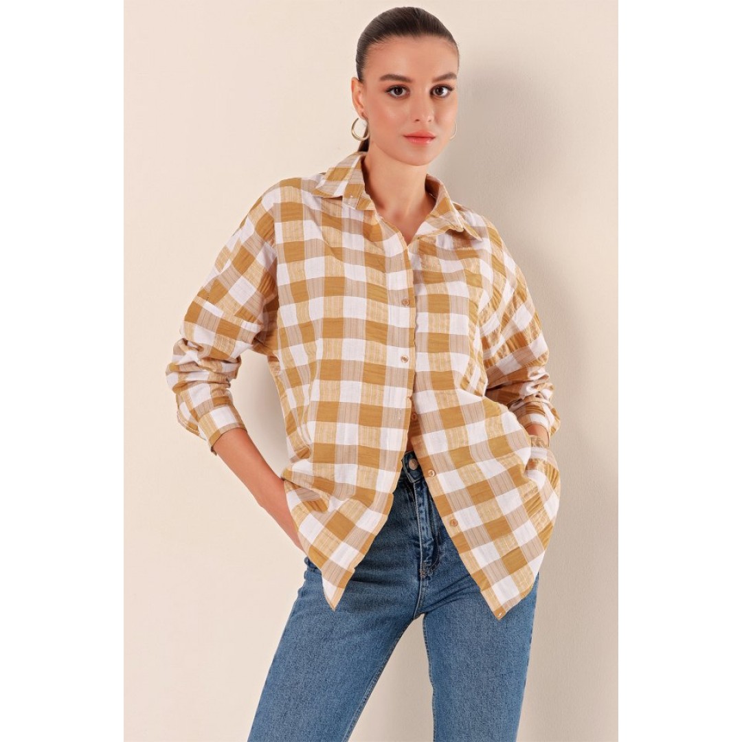 3900 Oversize Uzun Basic Gömlek - Vizon