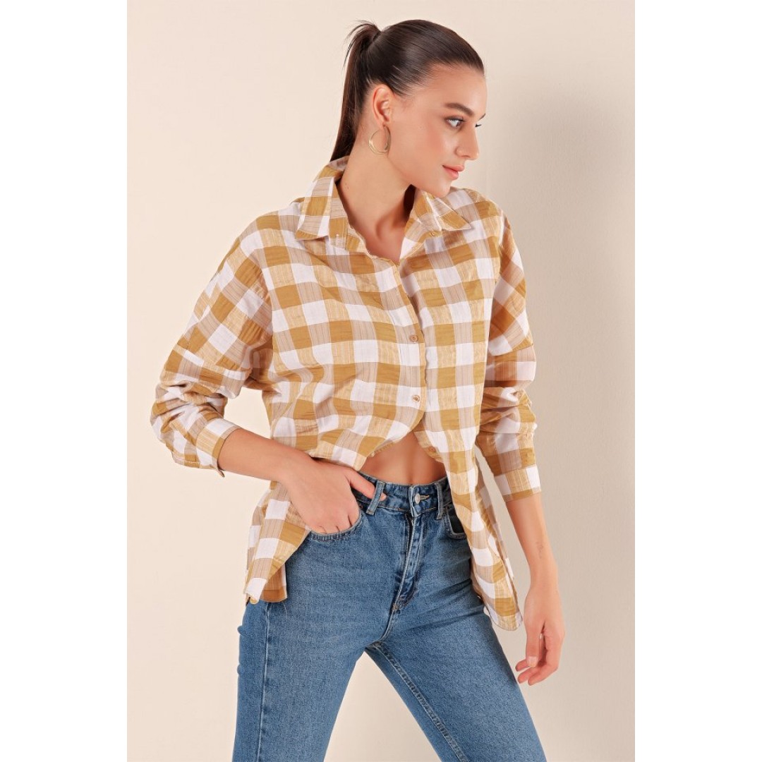 3900 Oversize Uzun Basic Gömlek - Vizon 145027 3900 Oversize Uzun Basic Gömlek - Vizon 145027