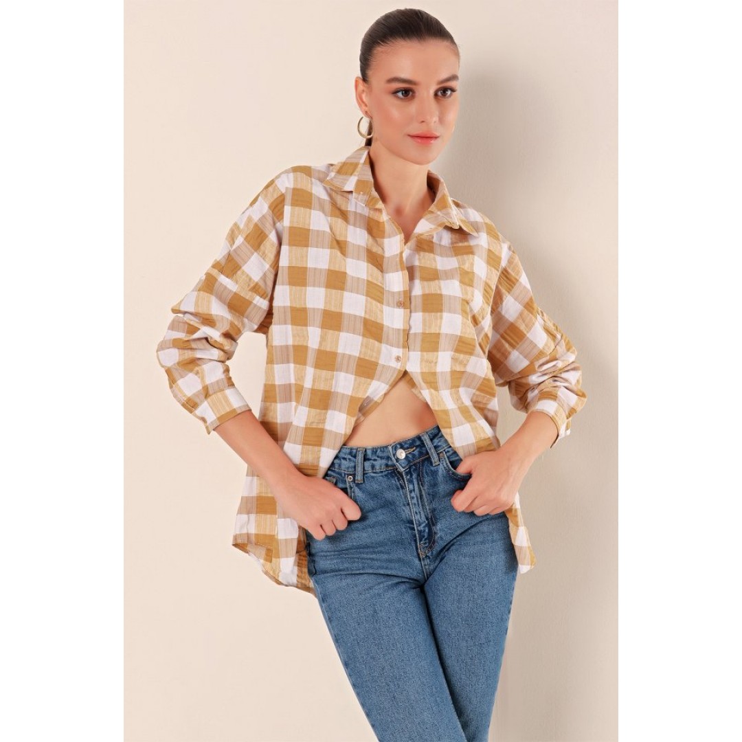 3900 Oversize Uzun Basic Gömlek - Vizon 145027 3900 Oversize Uzun Basic Gömlek - Vizon 145027