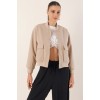0688 Çift Cepli Bomber Ceket - Bej 145033