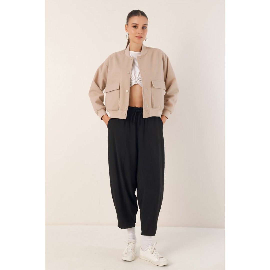 0688 Çift Cepli Bomber Ceket - Bej 145033