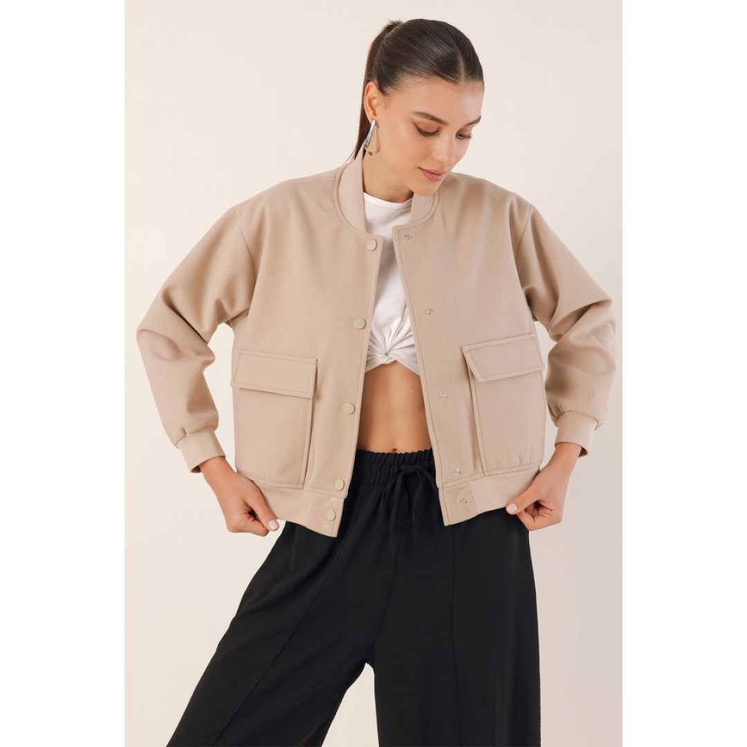 0688 Çift Cepli Bomber Ceket - Bej 145033