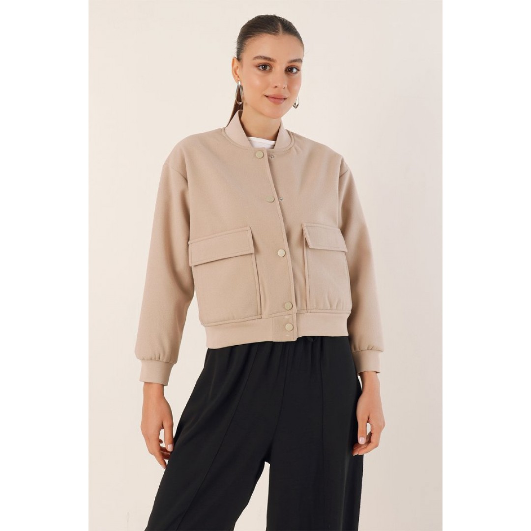 0688 Çift Cepli Bomber Ceket - Bej 145033