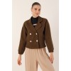9117 Kruvaze Yaka Crop Ceket - Kahverengi 145037 9117 Kruvaze Yaka Crop Ceket - Kahverengi 145037