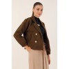9117 Kruvaze Yaka Crop Ceket - Kahverengi 145037 9117 Kruvaze Yaka Crop Ceket - Kahverengi 145037