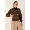 9117 Kruvaze Yaka Crop Ceket - Kahverengi 145037 9117 Kruvaze Yaka Crop Ceket - Kahverengi 145037