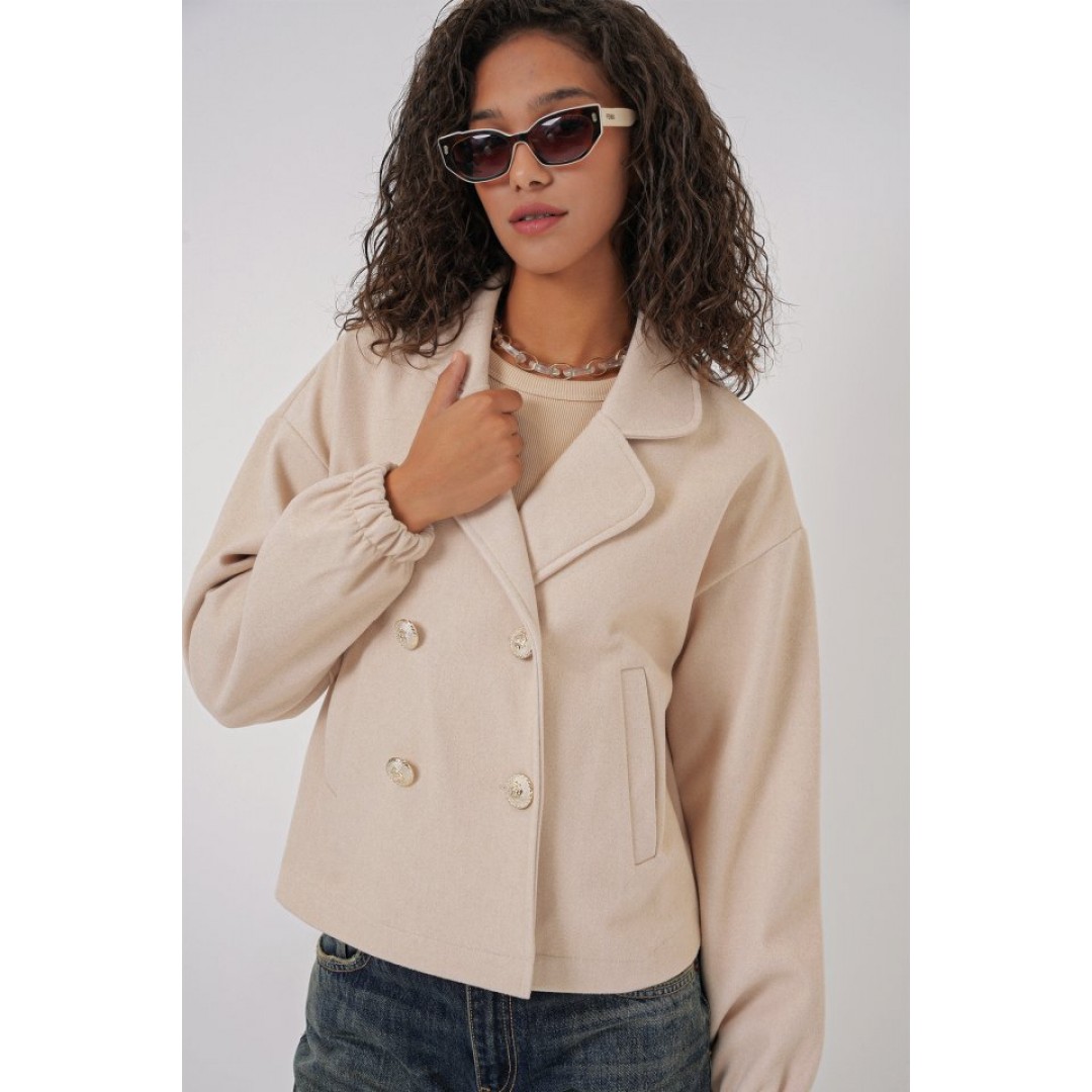 9117 Kruvaze Yaka Crop Ceket - Bej 145038 9117 Kruvaze Yaka Crop Ceket - Bej 145038