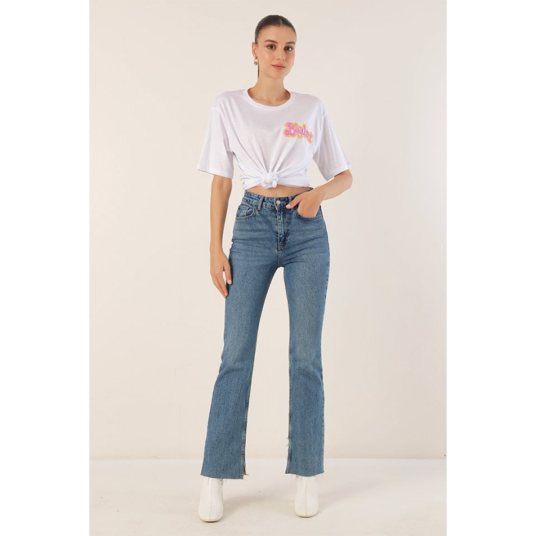 4312 Nakışlı Oversize Tişört - Beyaz - 145039 4312 Nakışlı Oversize Tişört - Beyaz - 145039